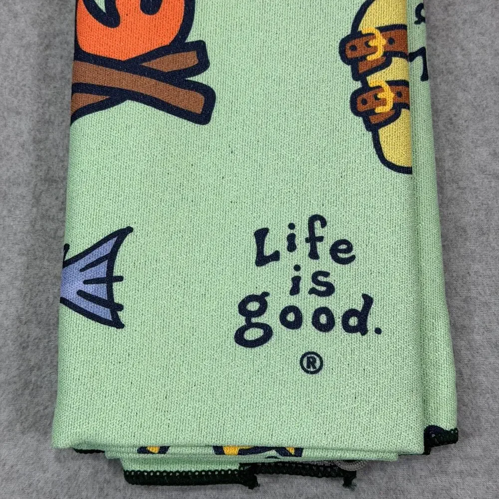 Life is Good Quick Dry Towel Micro Terry Beach Camp Travel Fish 72x30 Green NWT